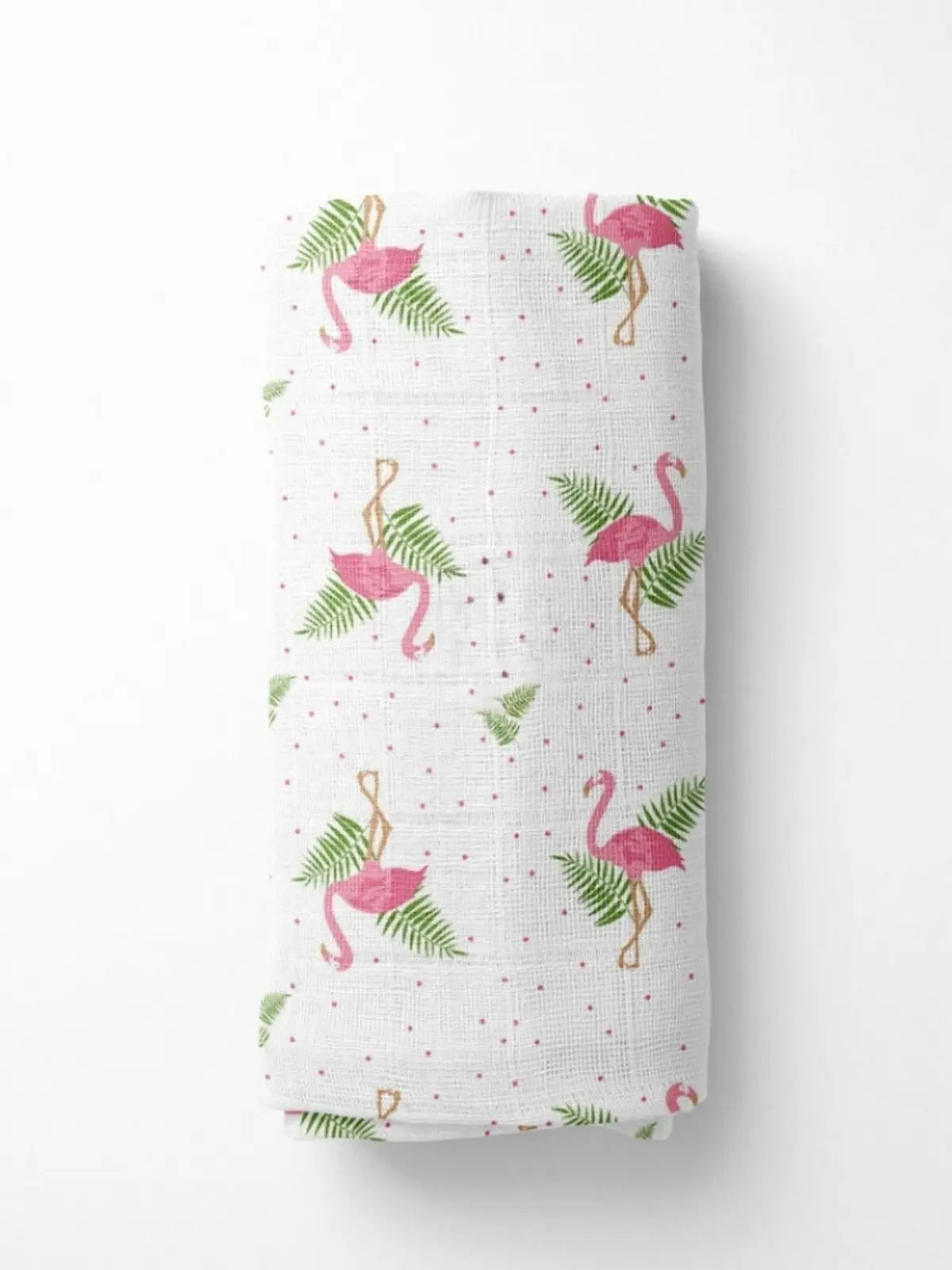 Flamingo desenli %100 pamuk muslin bebek çocuk panço dürülmüş görünüm