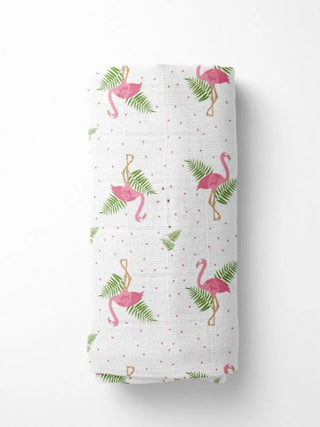Flamingo desenli %100 pamuk muslin bebek çocuk panço dürülmüş görünüm