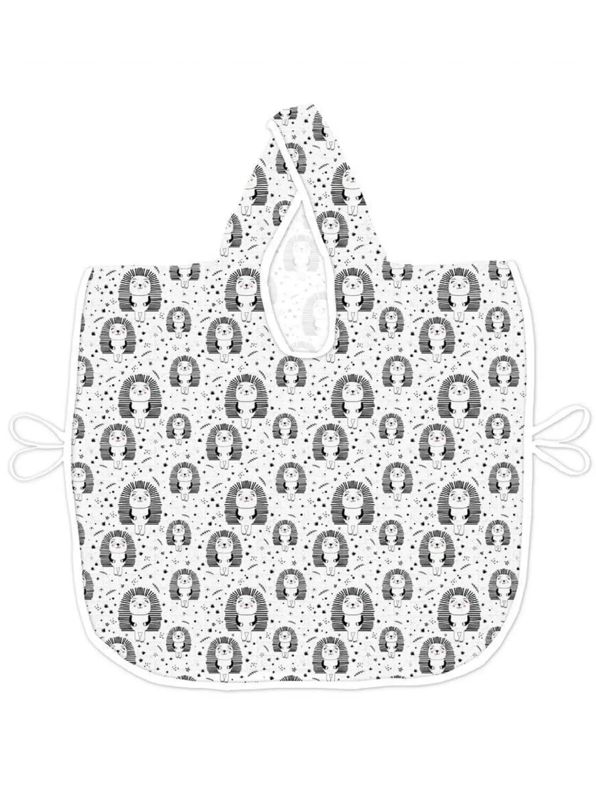 Kirpi desenli muslin bebek panço açık halde beyaz zemin üzerinde