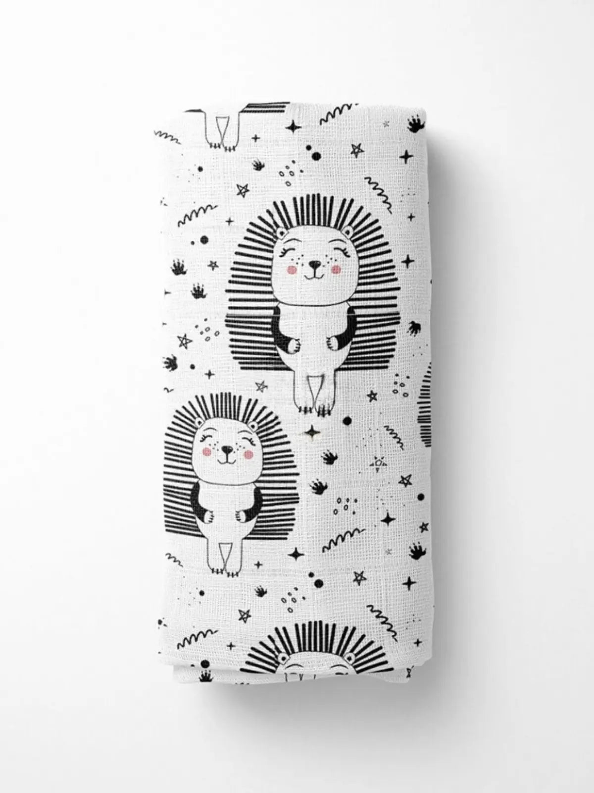 Kirpi desenli %100 pamuk muslin bebek çocuk panço dürülmüş görünüm
