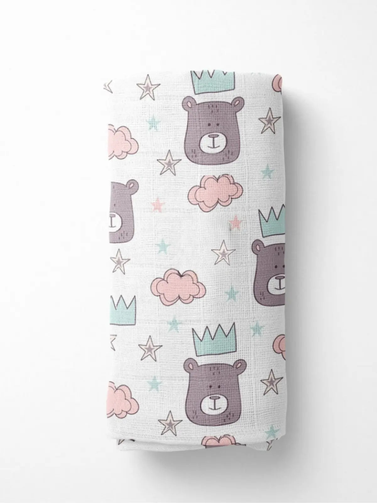 Kral ayı desenli %100 pamuk muslin bebek çocuk panço dürülmüş görünüm