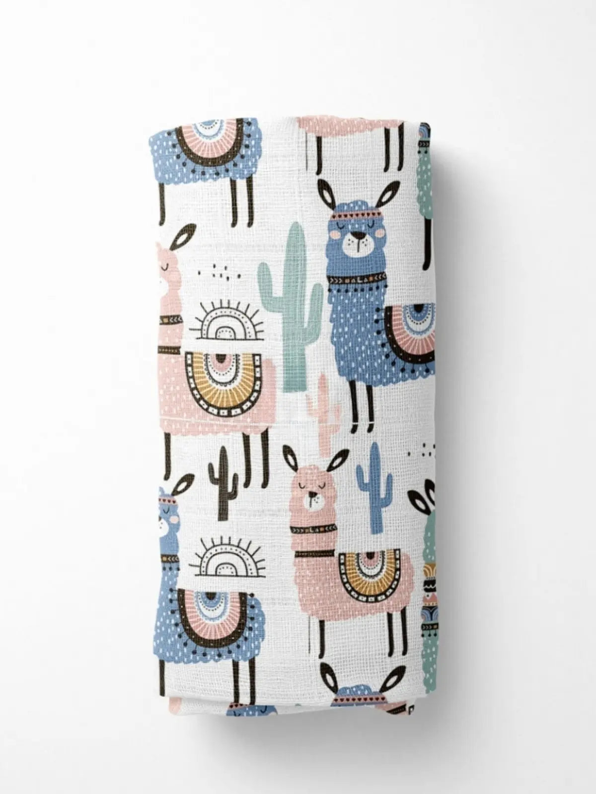 Lama desenli %100 pamuk muslin bebek çocuk panço dürülmüş görünüm