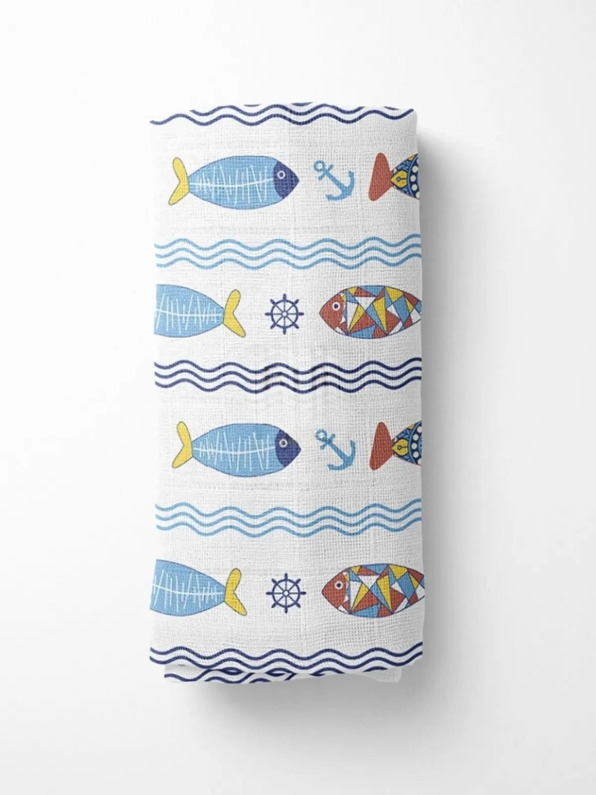 Marin denizci desenli %100 pamuk muslin bebek çocuk panço dürülmüş görünüm