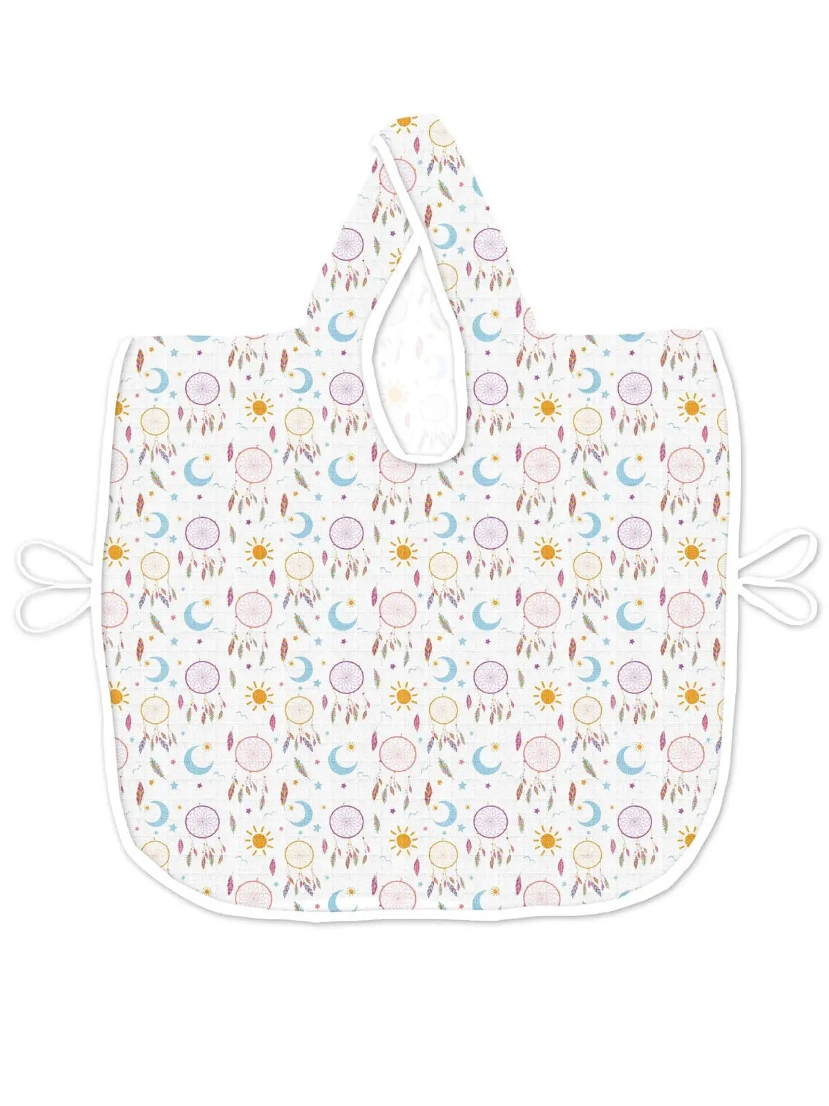 Mihrimah Türk motifli muslin bebek panço açık halde beyaz zemin üzerinde