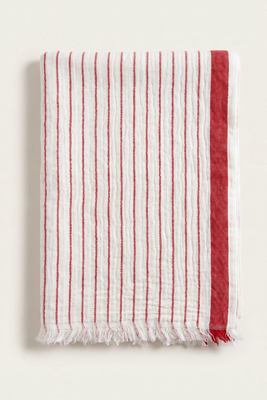 %100 Pamuk Müslin İnce Çizgili Plaj Peştemali | Hamam ve Banyo 90×180 cm - Kırmızı