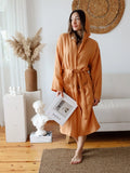 Açık kiremit %100 pamuk 2 kat muslin kapişonlu bornoz ön görünüm