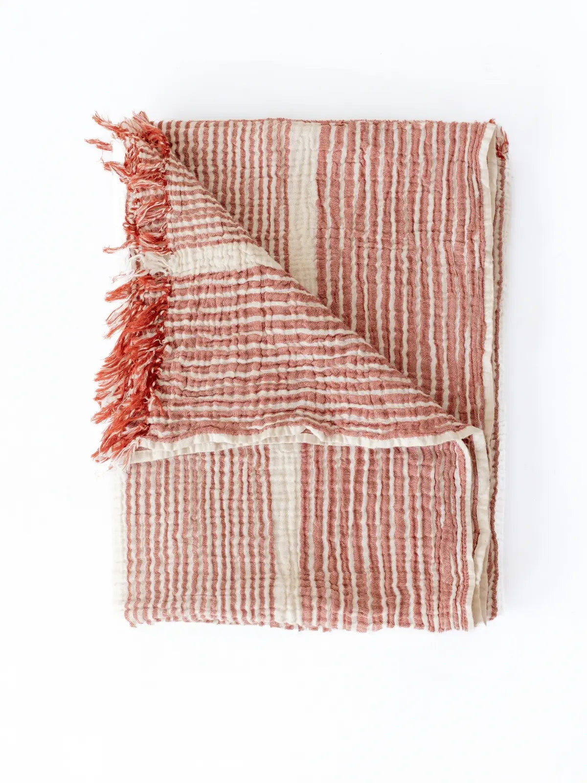 Kiremit çizgili %100 pamuk muslin peştemal düz serili görünüm