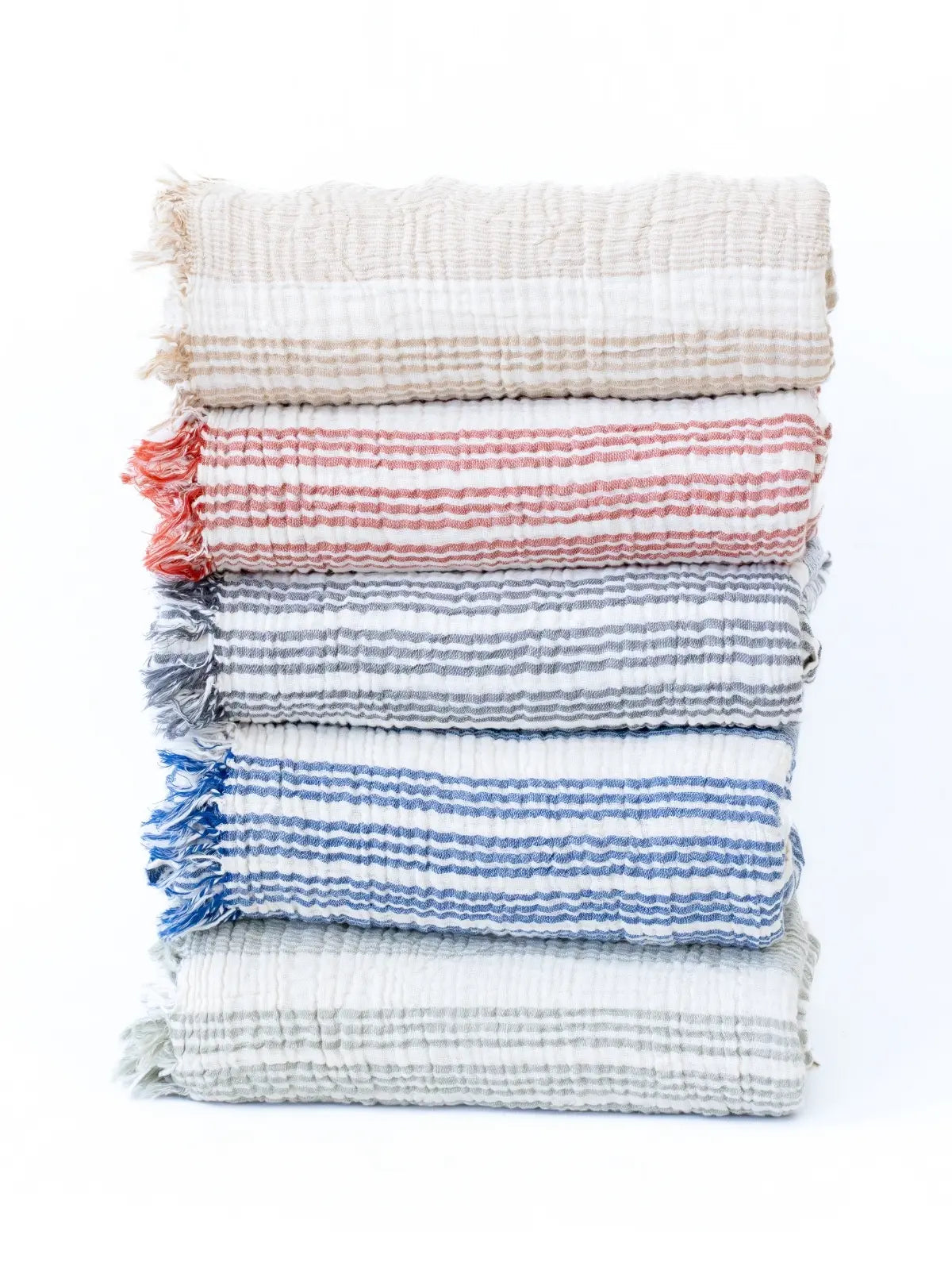 Pamuk muslin peştemal seti katlanmış renkli yığın görünümü