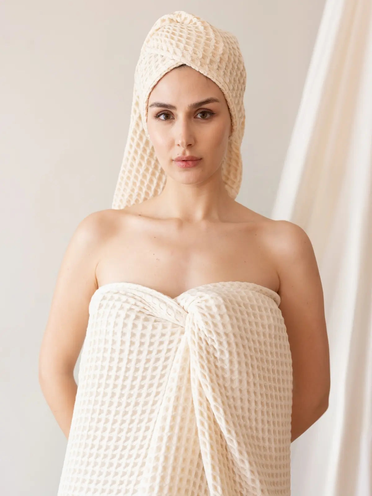 Natural banyo havlusu 90x180 cm organik waffle dokuma