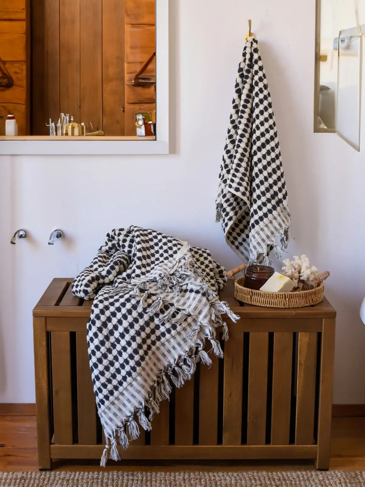 Antrasit bubble havlu seti el ve banyo havlusu birlikte