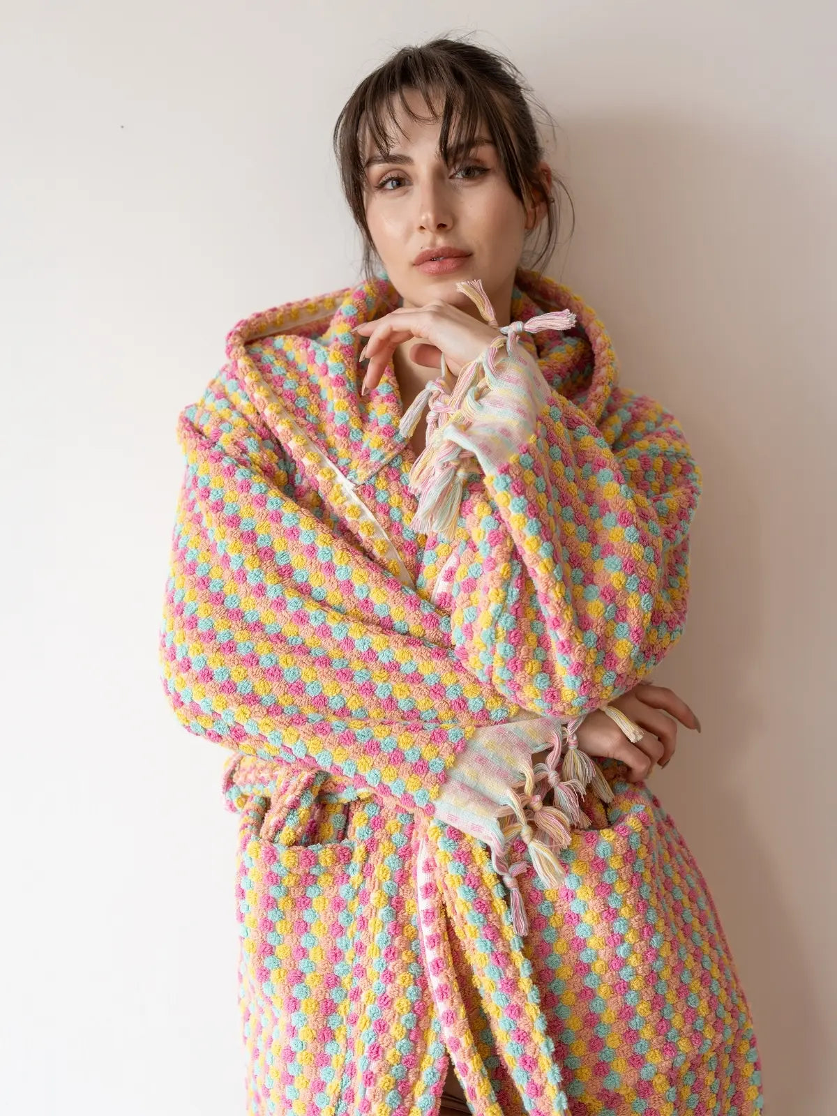 Mint pembe bubble bornoz nohut kabarcık dokusu yakın çekim