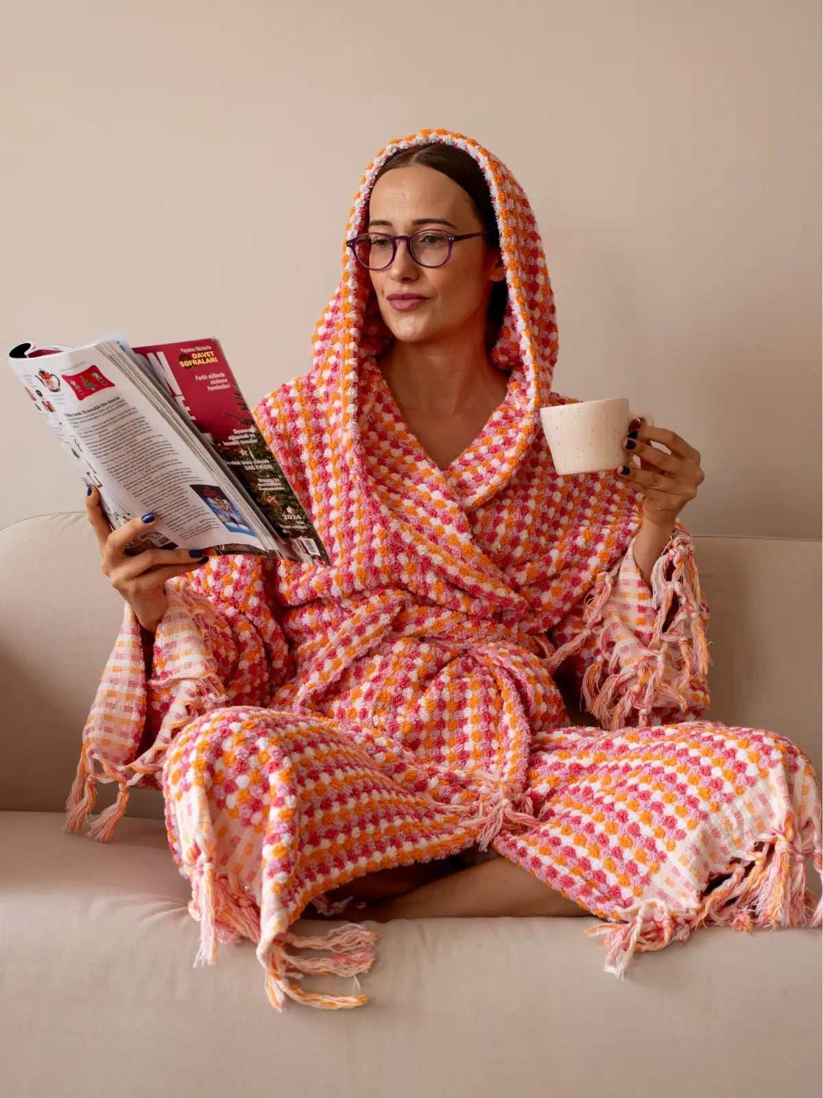 Pembe turuncu bubble bornoz nohut kabarcık dokusu yakın çekim