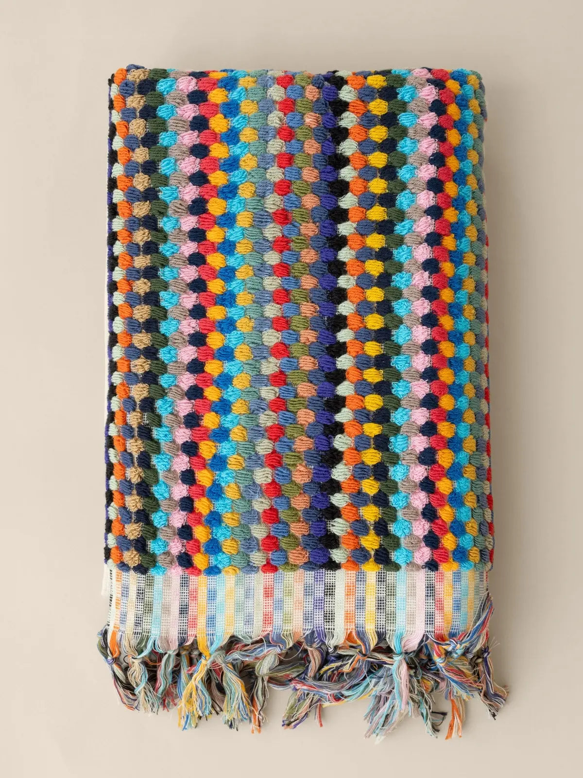 Gökkuşağı bubble havlu renkli şerit deseni detayı