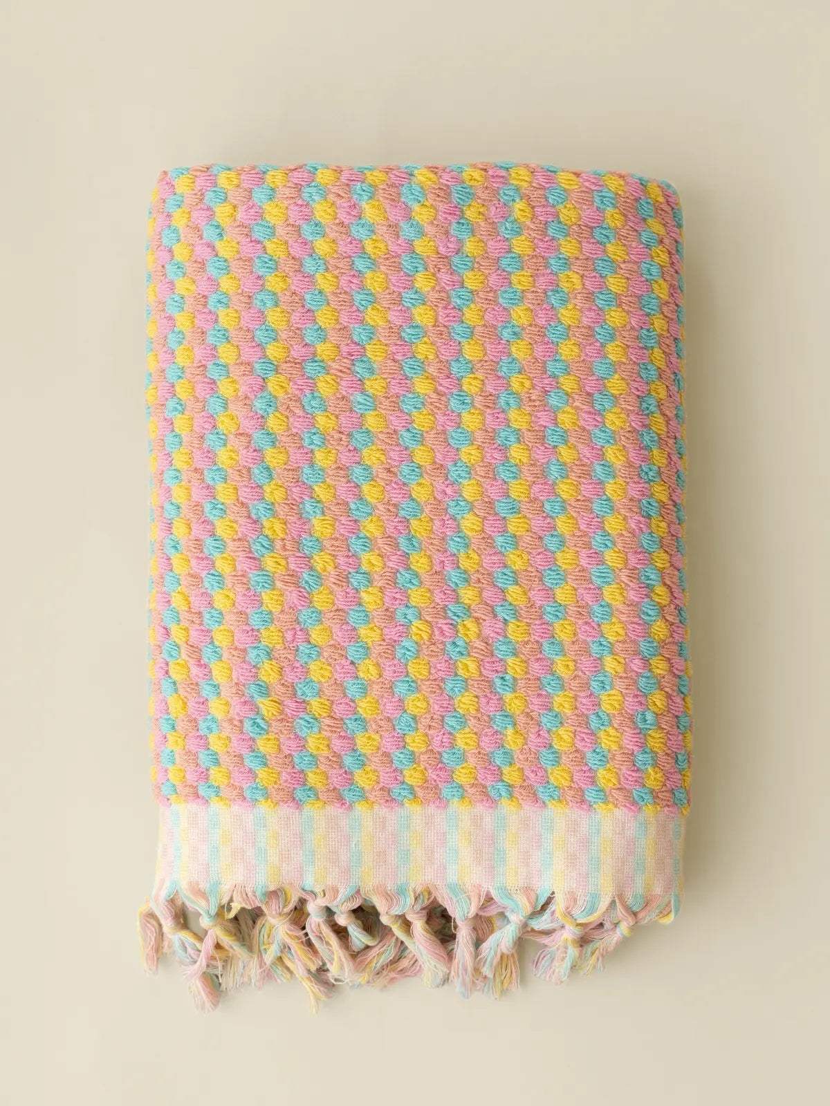 Mint pembe bubble havlu seti kabarcık dokusu yakın çekim