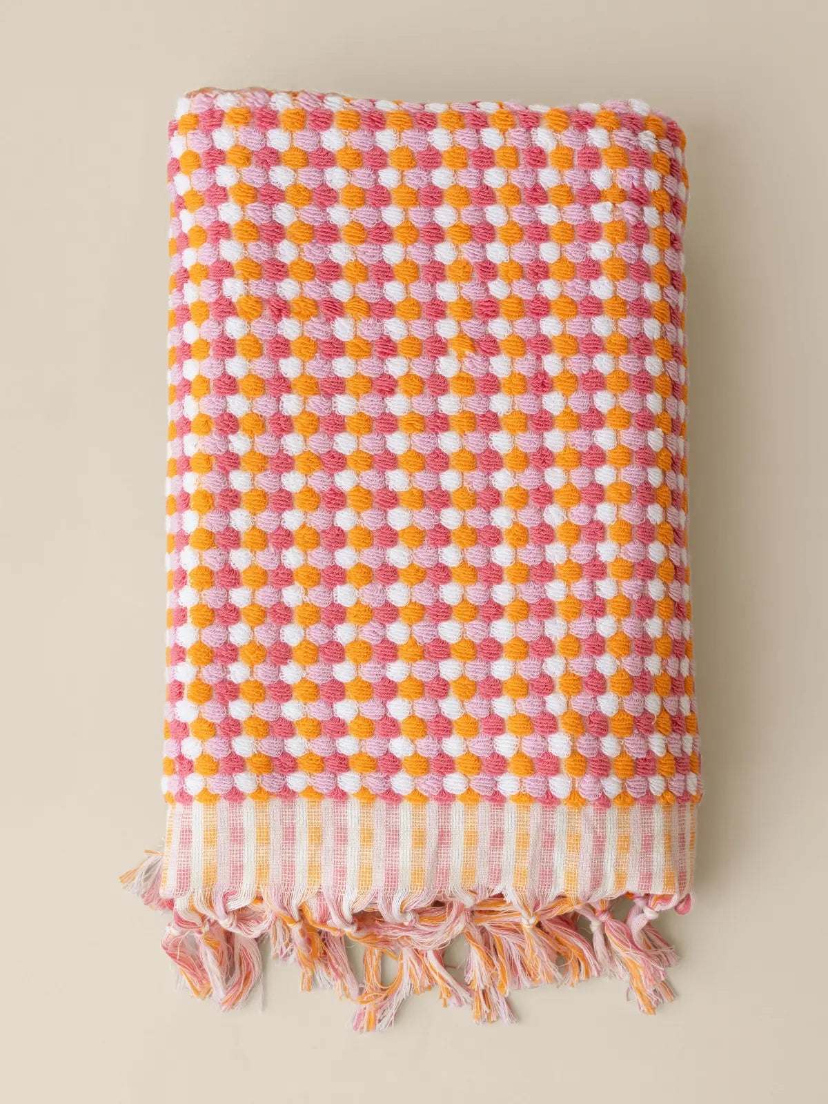 Turuncu pembe bubble havlu seti kabarcık dokusu yakın çekim