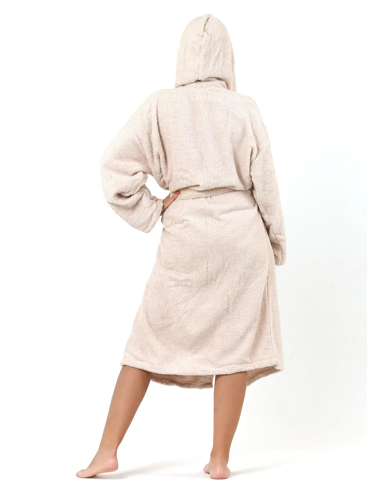 Bej %100 pamuk bukle havlu bornoz arka görünüm