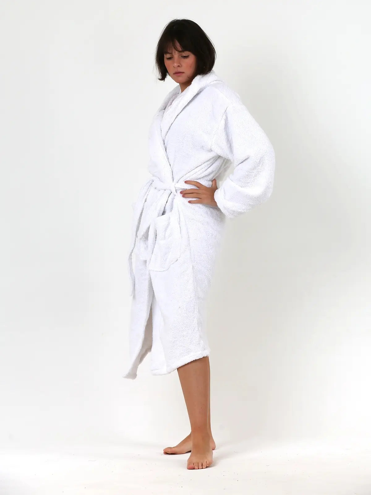 Beyaz %100 pamuk bukle havlu bornoz ön görünüm
