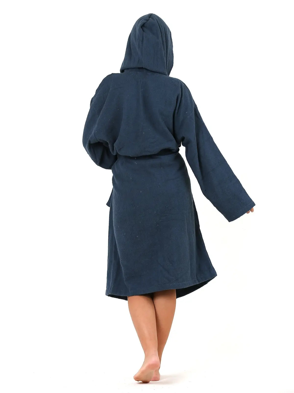 İndigo mavi %100 pamuk bukle havlu bornoz arka görünüm