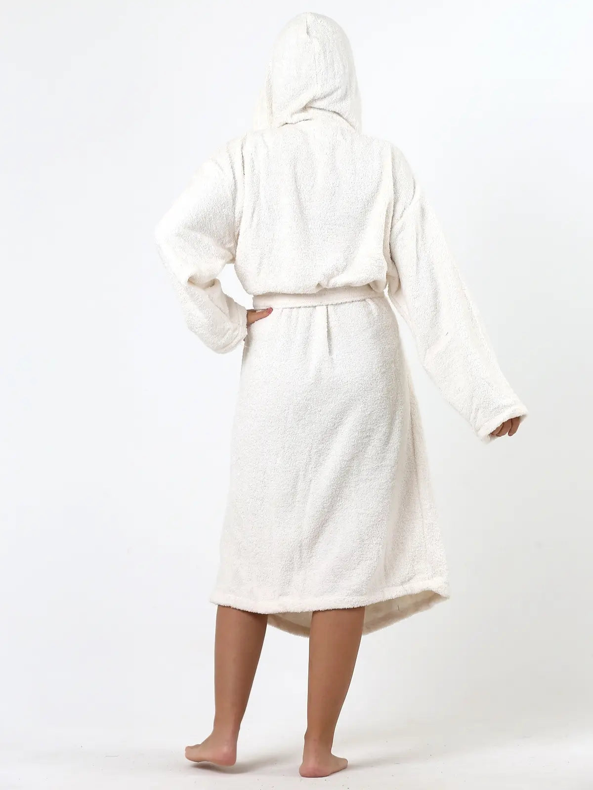 Krem %100 pamuk bukle havlu bornoz arka görünüm