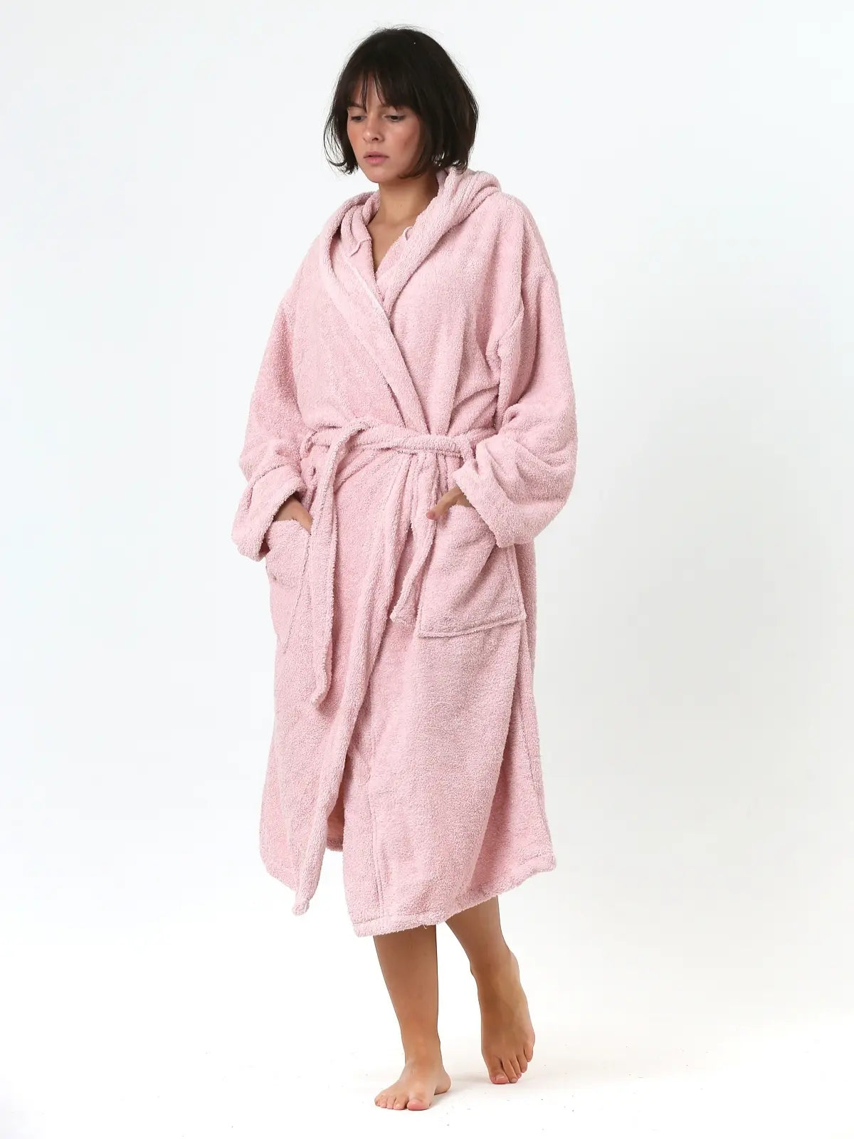 Pembe %100 pamuk bukle havlu bornoz ön görünüm