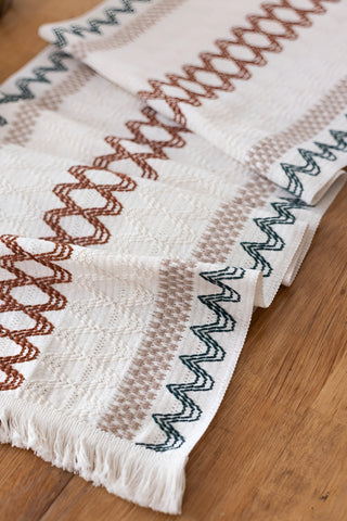 Renkli Hasır desen pamuk dantel runner 35x145 cm, renkli şerit deseni yakın çekim – Denizli, VivaMaison
