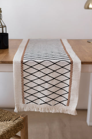 Siyah Kahve Elmas desen pamuk dantel runner 35x145 cm, konsol üzerinde boydan boya – Denizli, VivaMaison