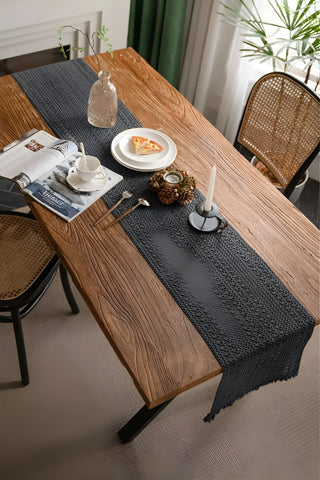 Antrasit File pamuk dantel runner 35x145 cm, masada boydan üst açı – Denizli, VivaMaison