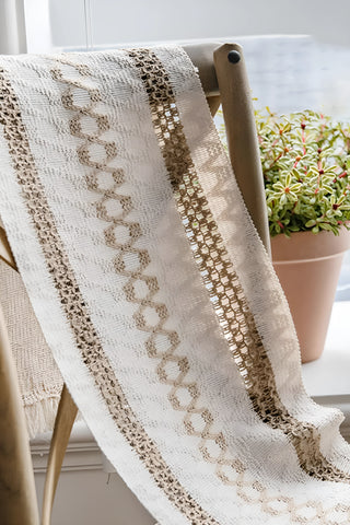 Krem Kahve Halka pamuk dantel runner 35x145 cm, sandalyeye serili, halka desen yakın – Denizli, VivaMaison