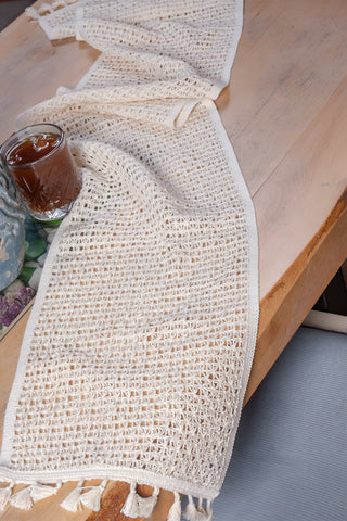 Krem Komple Dantel pamuk dantel runner 30x150 cm, masada boydan görünüm – Denizli, VivaMaison