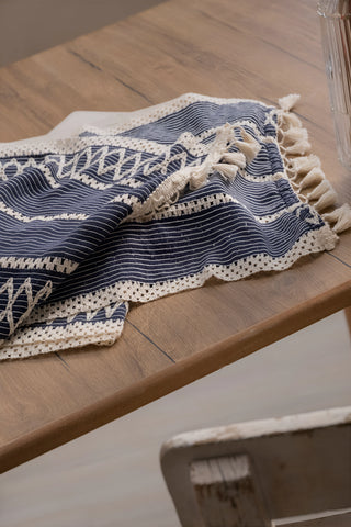 Lacivert Zikzak pamuk dantel runner 35x145 cm, masada katlanmış – Denizli, VivaMaison