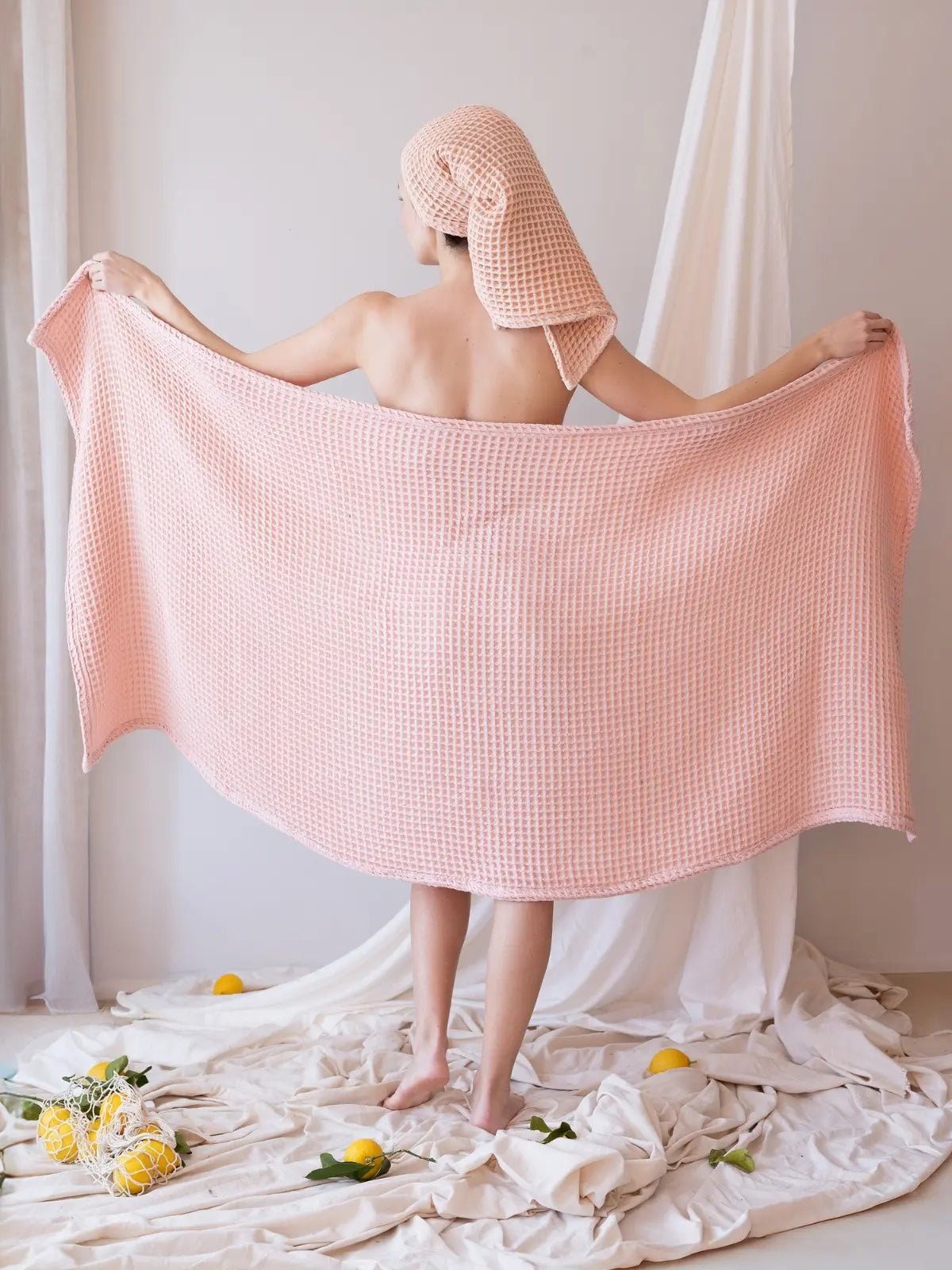 Pembe banyo havlusu 90x180 cm waffle petek dokuma