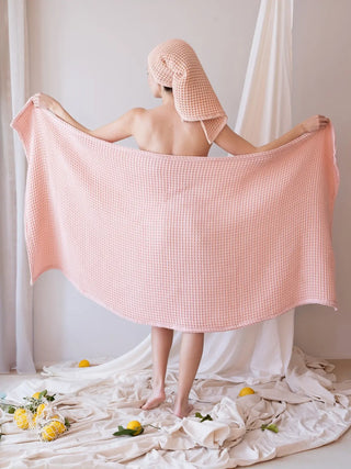 Pembe banyo havlusu 90x180 cm waffle petek dokuma