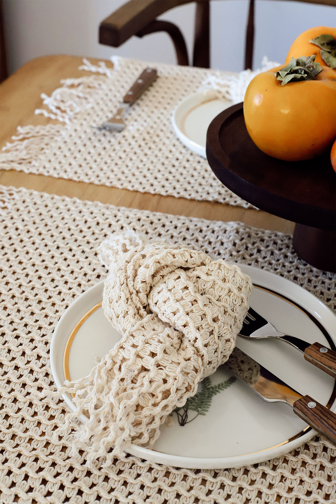 4-Piece Placemat Raw Cotton Knitted Lace 35x50 cm 4 Pieces 