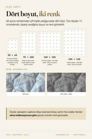 Alez ölçü kartı: 50x60, 70x100, 100x100 ve 100x120 cm dört boyut, Beyaz ve Melanj Gri iki renk – VivaMaison