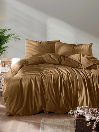 Camel stonewashed nevresim takımı, yatak üstü görünüm – %100 pamuk, OEKO-TEX, VivaMaison