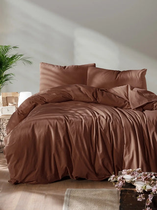 Kahverengi stonewashed nevresim takımı, yatak üstü görünüm – %100 pamuk, OEKO-TEX, VivaMaison