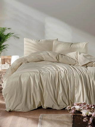 Taş Rengi stonewashed nevresim takımı, yatak odası görünümü – %100 pamuk, OEKO-TEX, VivaMaison