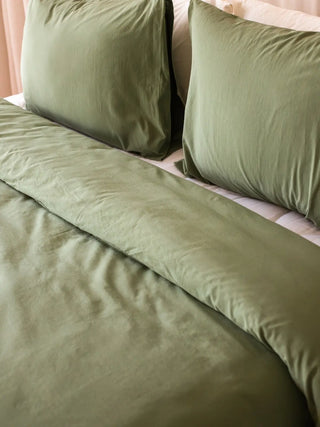 Yeşil stonewashed nevresim takımı, taş yıkama kumaş dokusu yakın çekim – %100 pamuk, OEKO-TEX, VivaMaison