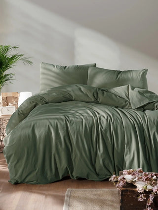 Yeşil stonewashed nevresim takımı, yatak üstü görünüm – %100 pamuk, OEKO-TEX, VivaMaison