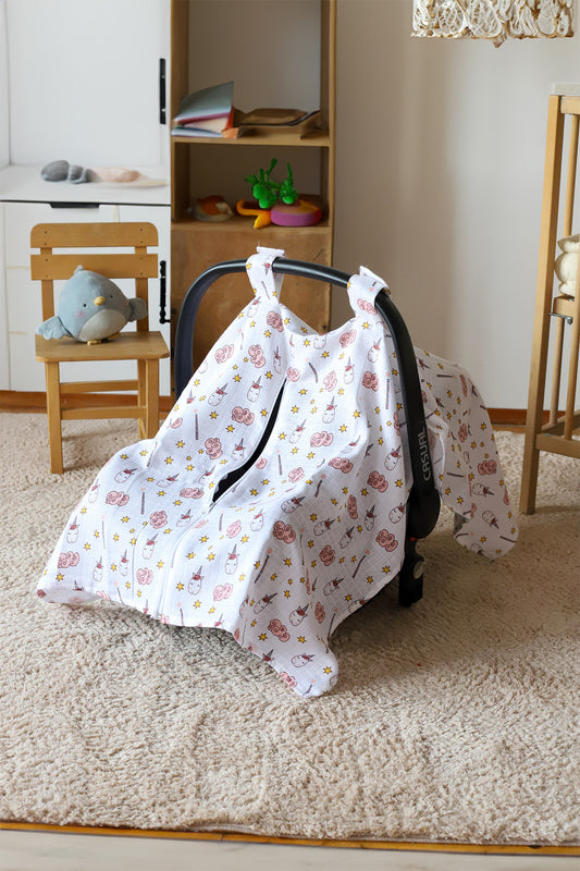 Muslin Baby Stroller Cover, Colorful Pattern with Velcro and Zipper 