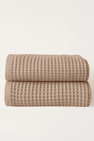 Açık Kahverengi waffle banyo havlusu seti (2'li) 90x180 cm – %100 pamuk, OEKO-TEX, VivaMaison