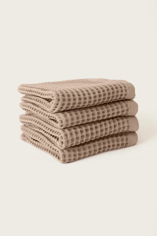 Açık Kahverengi waffle el havlusu seti (4'lü) 50x90 cm – %100 pamuk, OEKO-TEX, VivaMaison
