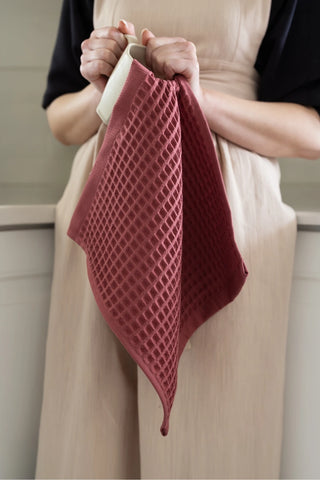 Bordo waffle havlu seti, banyo dekoru – %100 pamuk, OEKO-TEX, VivaMaison