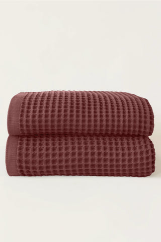 Bordo waffle banyo havlusu seti (2'li) 90x180 cm – %100 pamuk, OEKO-TEX, VivaMaison