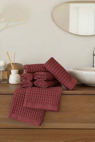 Bordo waffle kurulama bezi, petek doku detayı – %100 pamuk, OEKO-TEX, VivaMaison