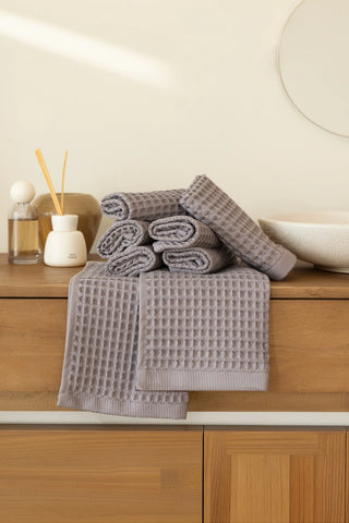 Gri waffle havlu seti, banyo dekoru – %100 pamuk, OEKO-TEX, VivaMaison