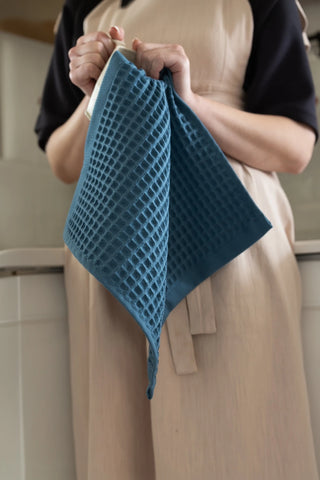 İndigo Mavi waffle havlu seti, banyo dekoru – %100 pamuk, OEKO-TEX, VivaMaison