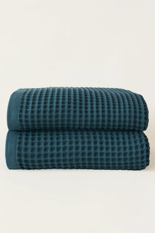 İndigo Mavi waffle banyo havlusu seti (2'li) 90x180 cm – %100 pamuk, OEKO-TEX, VivaMaison