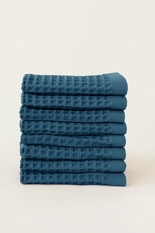 İndigo Mavi waffle kurulama bezi seti (8'li) 37x37 cm – %100 pamuk, OEKO-TEX, VivaMaison