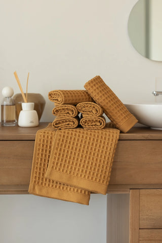 Karamel waffle havlu seti, banyo dekoru – %100 pamuk, OEKO-TEX, VivaMaison